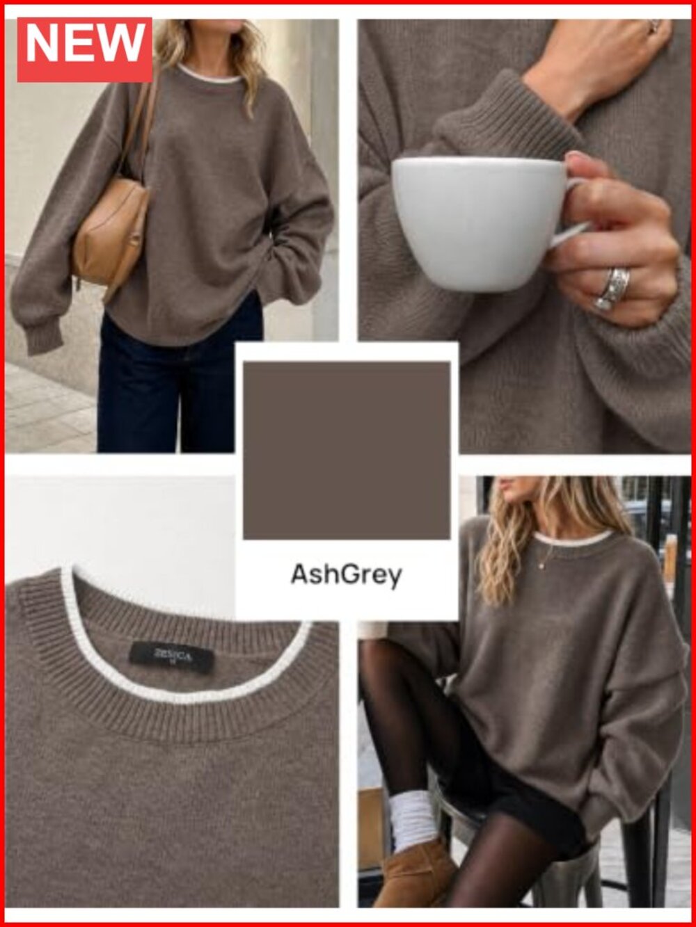 Oversized Batwing Sleeve Crew Neck Pullover Sweater - Picture 5 of 6